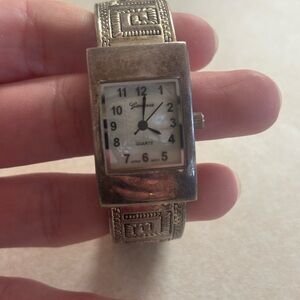 Geneva Silver-Tone Decorative Rectangular Bracelet Watch